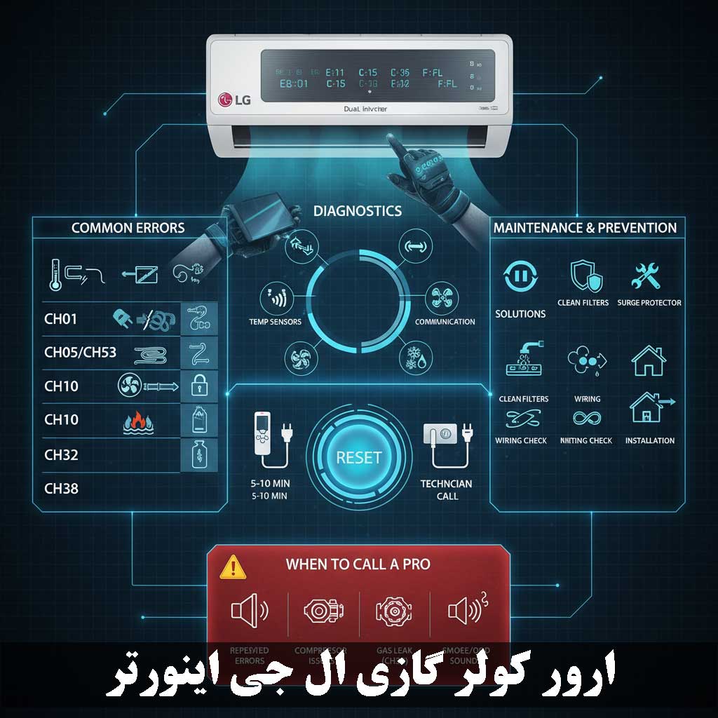 راهنمای کامل ارور کولر گازی ال جی اینورتر و رفع خطاها